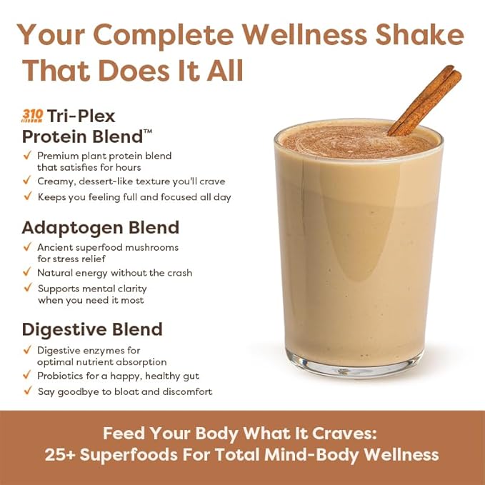310 Nutrition Meal Replacement Shake - Fiber-Rich Vegan Superfood Blend - Low Carb, Keto & Paleo Friendly, Gluten-Free, 26 Essential Vitamins & Minerals, Natural Sweeteners - Horchata, 14 Servings