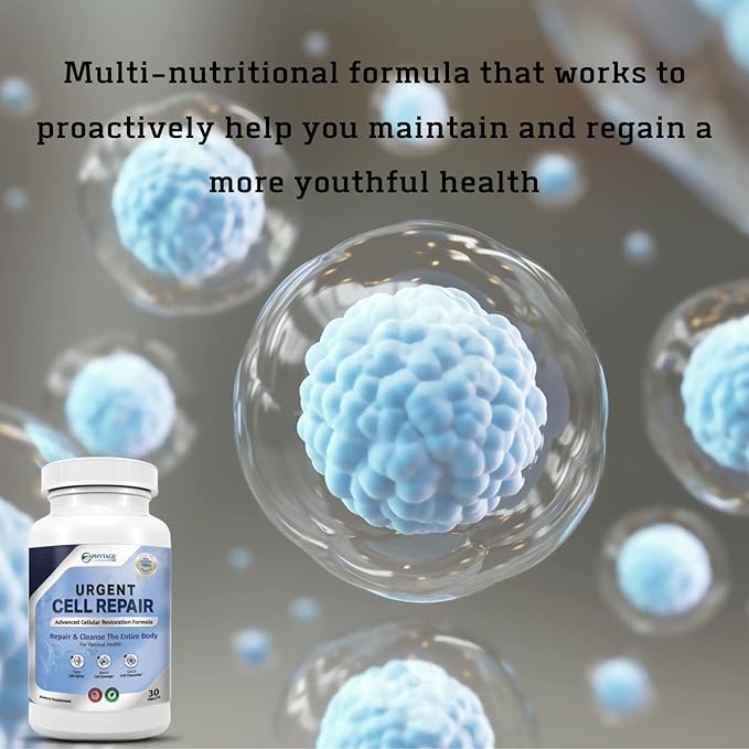 Urgent Cell Repair - All Natural Cellular Regeneration, Anti Aging Benefits, Support Skin, Kidney, Hair, Gut, Bones, Brain, Joints, Lungs and Liver (30 Tablets)