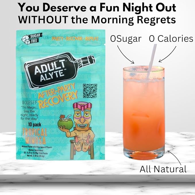 After Alcohol Aid Wellness Vitamins I Restore Better Mornings I Dihydromyricetin DHM & B Vitamins Complex I Antioxidants Supplement and Liver Support I 5 Powder Stick Drink Packets I Tropical Mimosa