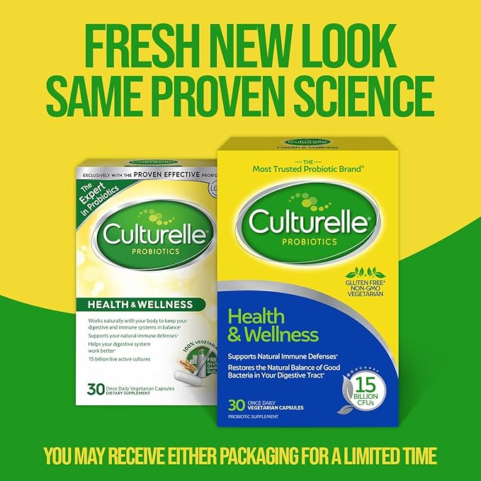 Culturelle Health & Wellness Daily Probiotic for Women & Men - 30 Count - 15 Billion CFUs & A Proven-Effective Probiotic Strain Support your Immune System- Gluten Free, Soy Free, Non-GMO