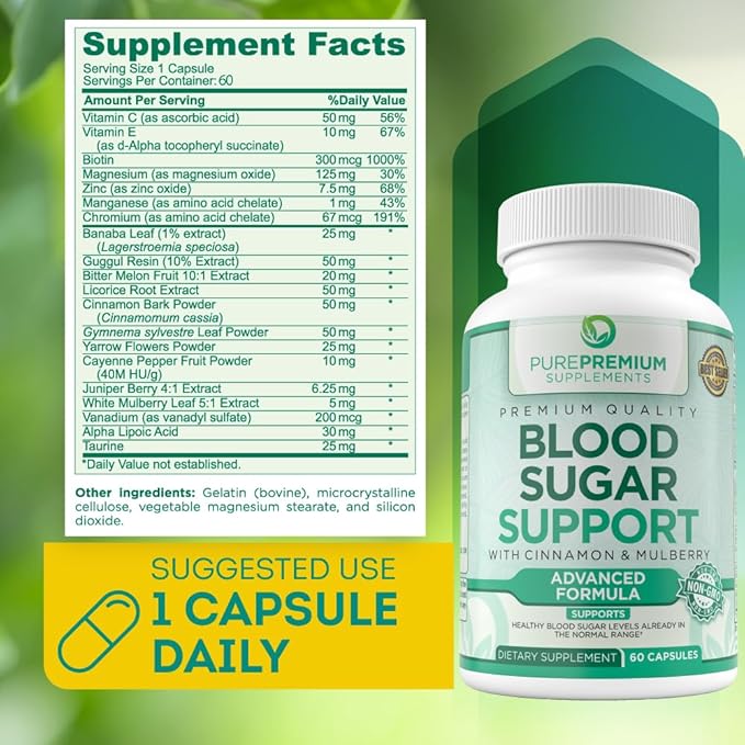 PurePremium Normal Blood Sugar Support Supplement-Cinnamon E-60 Count