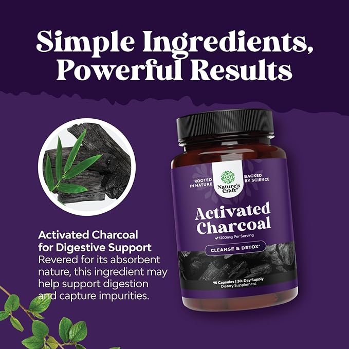 Activated Charcoal Pills Detox & Cleanse - Purifying Coconut Capsules with 1200 mg Per Serving for Bloating Relief - Active Detoxification Supplement for Body & Gut Health - 90 Count