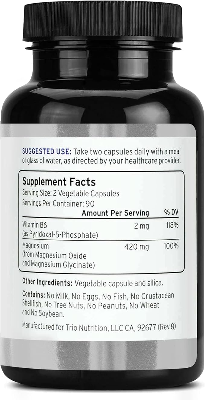 Trio Nutrition Magnesium Complex 90 Day Supply 420 mg | Natural Calm, Relax, Stress Relief, and Muscle Recovery |Magnesium Glycinate Supplement with Vitamin B6 for Rapid Absorption*