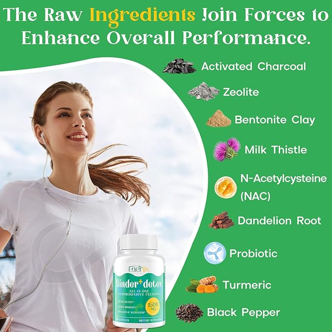 15-in-1 Detox Binder, Activated Charcoal, Zeolite & Bentonite Clay, Chlorella, 1500 MG Supplement Maximum Absorbent, Liver Gut Digestive Toxin Detox Cleanse, 360 Vegan Capsules