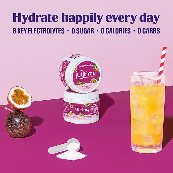Ultima Replenisher Daily Electrolyte Powder Drink Mix – Passionfruit, 30 Servings – Hydration Powder with 6 Key Electrolytes and Trace Minerals – Keto Friendly, Non-GMO and Sugar-Free