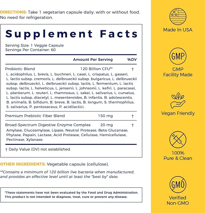 NewRhythm Probiotics 120 Billion CFU 36 3-in-1 Probiotics 60 Veggie
