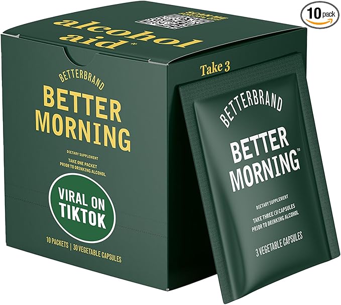 Betterbrand BetterMorning All-Natural Ingredients Including DHM | Prevents Headaches & Nausea and Supports Liver Aid | Gluten-Free, Vegetarian (10x Single Serving Packets)