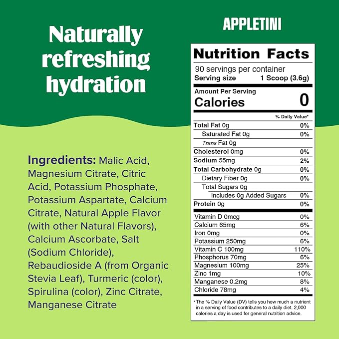 Ultima Replenisher Mocktini Electrolyte Powder Drink Mix – Appletini, 90 Servings – Hydration Powder with 6 Key Electrolytes and Trace Minerals – Keto Friendly, Non-GMO and Sugar-Free