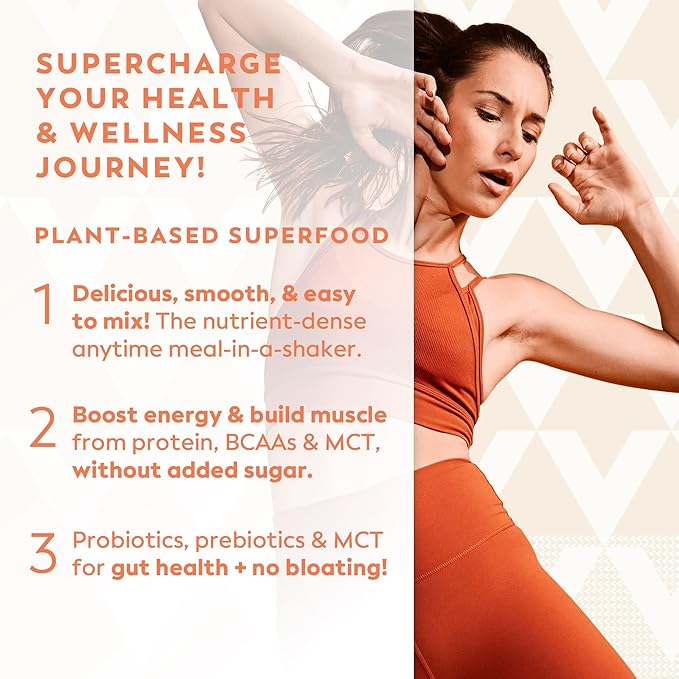 Veeg Meal Replacement Shake, Organic Greens Powder, Superfoods, Nutrients & Multivitamins, MCT Oil, All-in-One Protein Smoothie, Prebiotics & Probiotics, Vegan, Dairy Gluten Free, Sugar Free, Vanilla