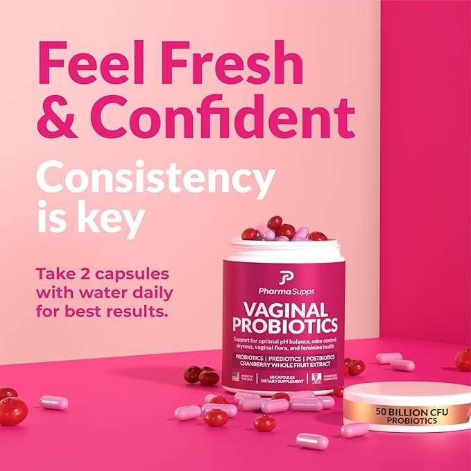Women’s Probiotic for Vaginal Health | 50 Billion CFU with Probiotics, Prebiotic, Postbiotics & Cranberry for pH Balance, UTI Support, Yeast, Gut Health, Odor, Dryness & Feminine Comfort