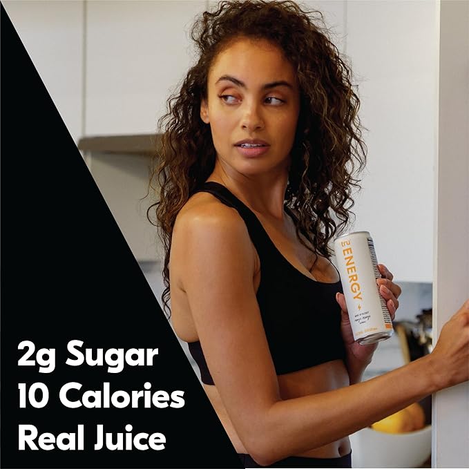 Tru Energy Seltzer, Orange Mango Flavored Sparkling Water Made with Real Fruit Juice - Clean Energy Drink plus B Vitamins - Natural Caffeine, Kosher, GF, No Added Sugar Beverages, 12oz (Pack of 24)