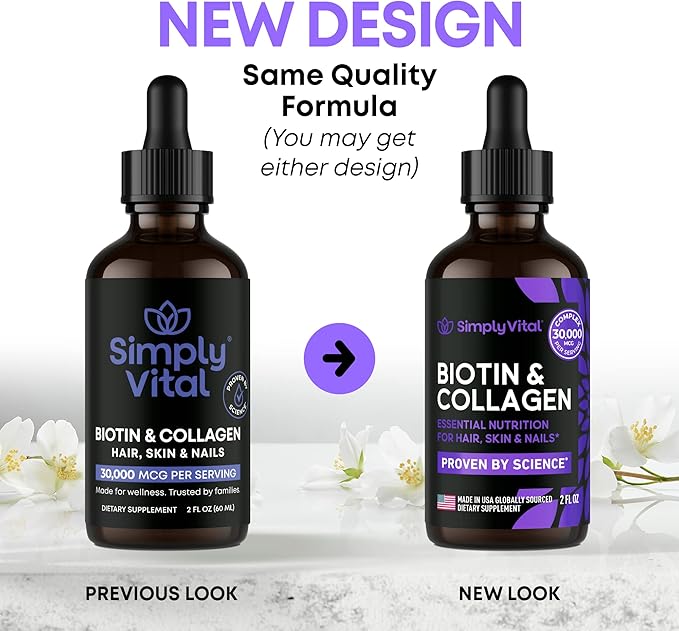 SIMPLY VITAL Liquid Collagen & Biotin 10000 mcg 20000 mcg 99% Absorption