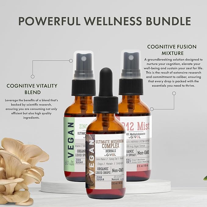 Cognitive Wellness Bundle Liquid Vitamin Trio: B12, Lions 360 Days