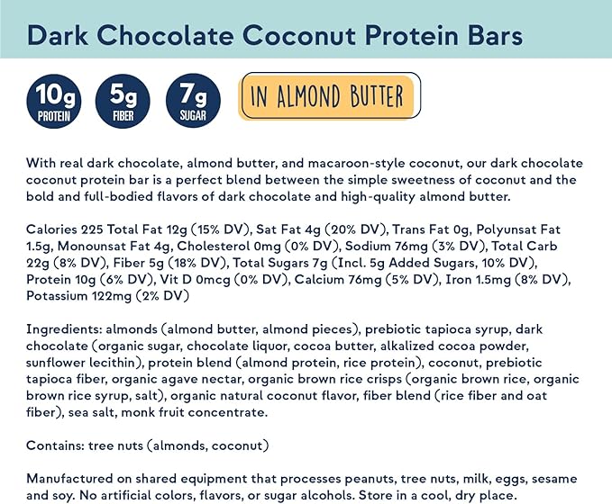 Zing Dark Chocolate Coconut Vegan Protein Bars, Gluten Free with High Protein, High Fiber, Dairy Free Nutrition Bars, Plant Based Protein, Kosher, Low Sugar, No Sugar Alcohols - 12 count
