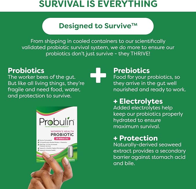 Probulin Women’s Health Probiotic + Prebiotic for Vaginal, Gut & Immune Health - 20 Billion CFU - 12 Probiotic Strains, 60 Vegan Capsules
