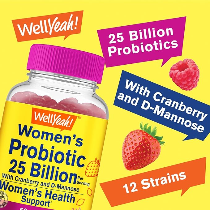 25 Billion Probiotics for Women Cranberry and D-Mannose Gummies (2 Pack) - Vaginal and Gut Health, Digestive Support, and Feminine Health - Womens Probiotic with 12 Strains - 60 Gummies