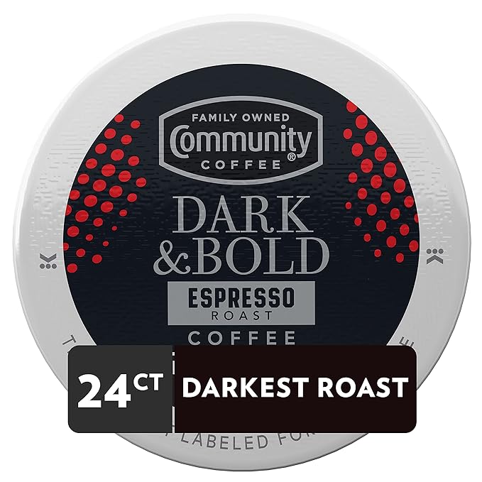 Community Coffee Dark & Bold Espresso Roast 24 Count Coffee Pods, Compatible with Keurig 2.0 K-Cup Brewers, 24 count (Pack of 1)