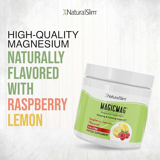 NaturalSlim Magicmag Pure Magnesium Citrate Powder Stress, Constipation, Muscle, Heart Health, and Sleep Support | Raspberry Lemon Magnesium Supplement - 8oz Drink Mix (2 Pack)
