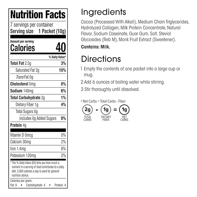 Wonderslim Keto Hot Chocolate Mix, MCT Oil, Low Carb, Gluten Free (7ct)