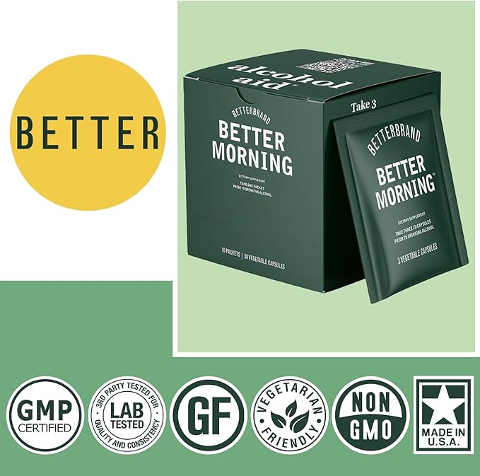 Betterbrand BetterMorning All-Natural Ingredients Including DHM | Prevents Headaches & Nausea and Supports Liver Aid | Gluten-Free, Vegetarian (10x Single Serving Packets)