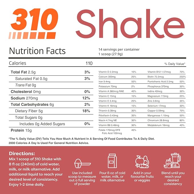310 Nutrition Meal Replacement Shake – Superfood Blend, Low Carb, Keto & Paleo Friendly, Gluten-Free – Natural Sweeteners, 26 Essential Vitamins & Minerals - Strawberry, 14 Servings