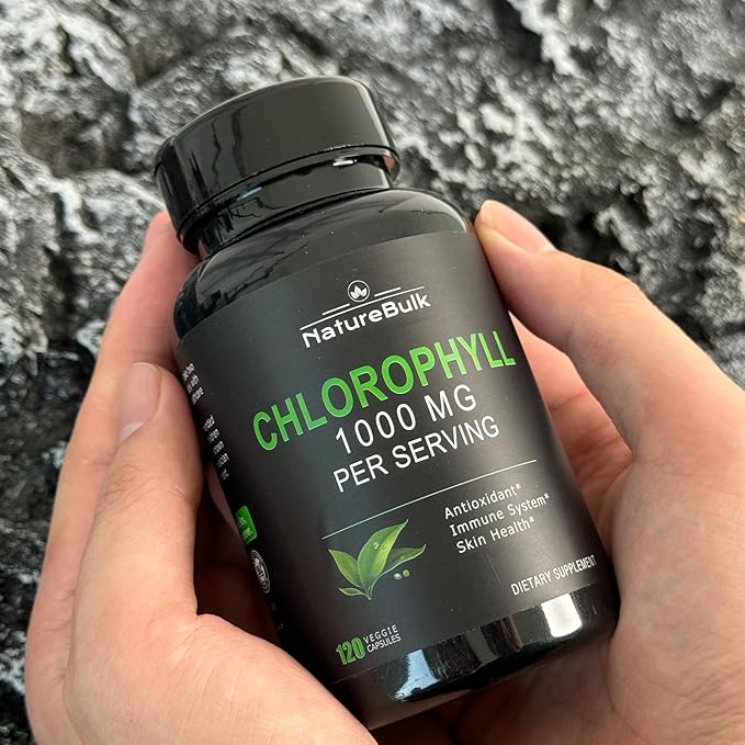 Chlorophyll Capsules 1000mg - 100% Natural Potency Concentration for Women & Men, Gut Health, Skin Support - Natural Energy Booster, 120 Capsules