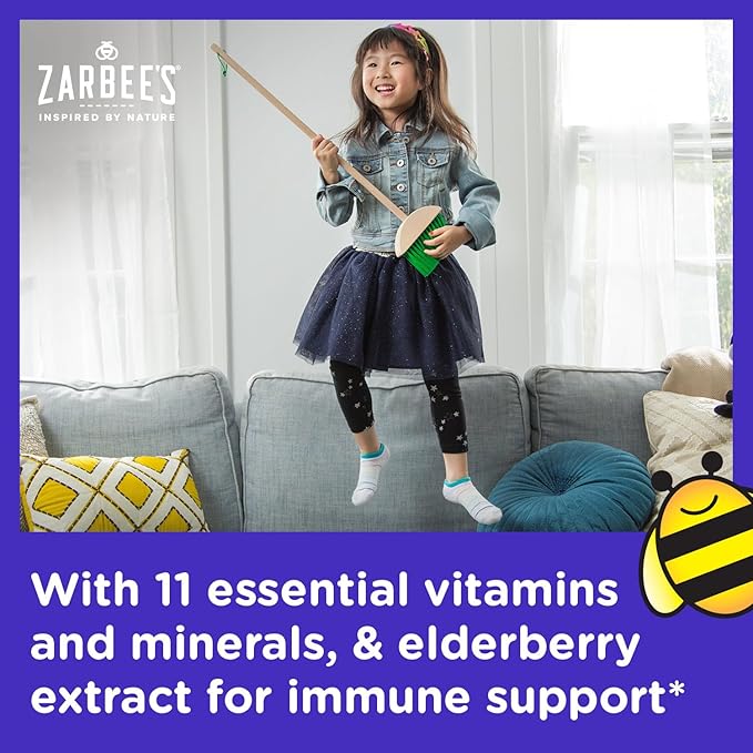 Zarbee's Complete Kids Multivitamin Gummies + D3, E, B6, B12, B12, Folic 70 Count