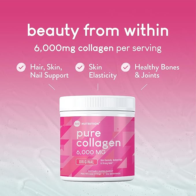 360 Nutrition Collagen Powder for Hair, 6 Oz, 24 Servings