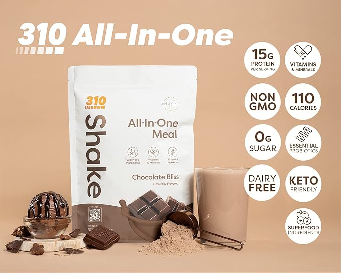 310 Nutrition – All-In-One Meal Replacement Shake Starter Kit - Fiber Rich Vegan Superfood Blend - Natural Sweeteners - Low Carb Shake, Keto & Paleo Friendly - Gluten Free - 26 Essential Vitamins & Minerals – 3 Flavors with Shaker Cup