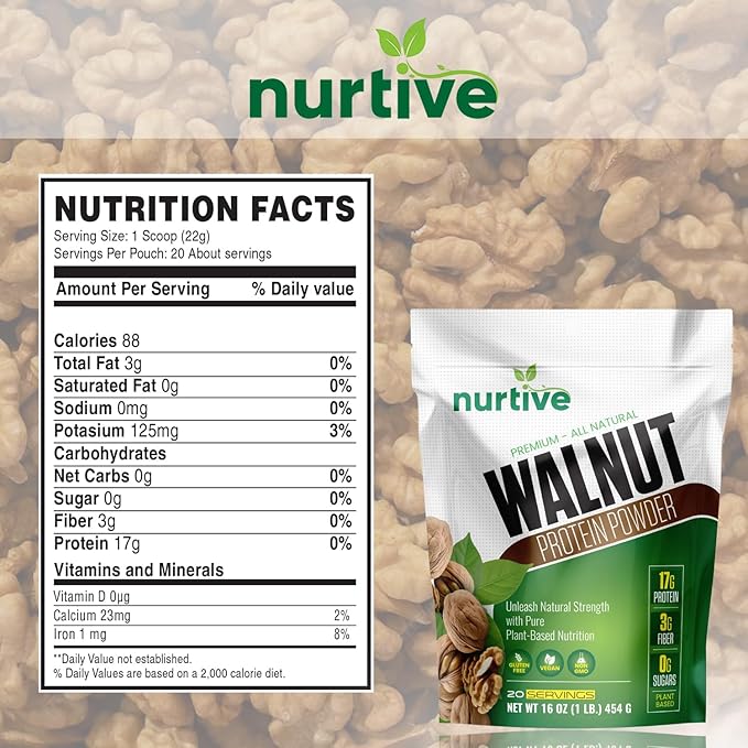 Walnut Protein Powder Omega-3 & 20 Servings (16 oz 454 g)