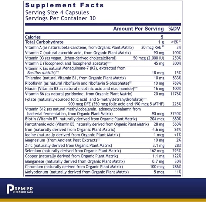 Premier Research Labs Multi-Vitamin: Immune, Brain 120 Plant-Sourced