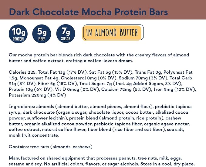 Zing Dark Chocolate Mocha Vegan Protein Bars, Gluten Free with High Protein, High Fiber, Dairy Free Nutrition Bars, Plant Based Protein, Kosher, Low Sugar, No Sugar Alcohols - 12 count