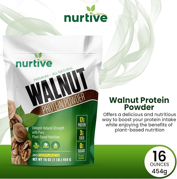 Walnut Protein Powder Omega-3 & 20 Servings (16 oz 454 g)