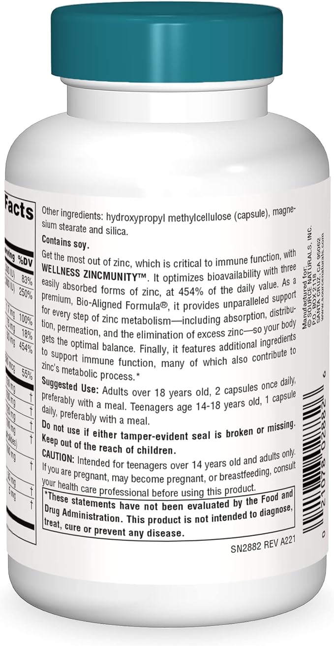 Source Naturals Wellness ZincMunity, Supports Zinc 50 mg 120 Vegetarian
