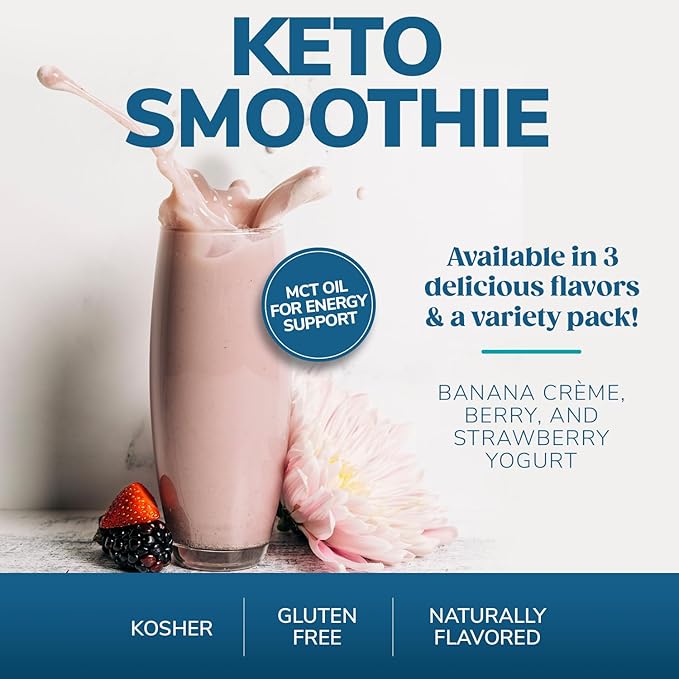 WonderSlim Keto Smoothie with C8 MCT Oil, Strawberry Yogurt, Low Carb, No Sugar, Gluten Free (7ct)