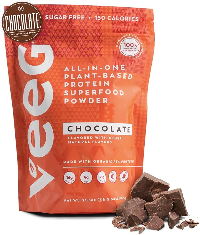 Veeg Meal Replacement Shake, Organic Greens Powder, Superfoods, Nutrients & Multivitamins, MCT Oil, All-in-One Protein Smoothie, Prebiotics & Probiotics, Vegan, Dairy Gluten Free, Sugar Free Chocolate