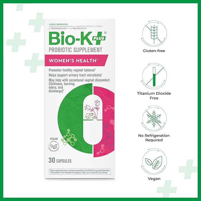 Bio K+ Women’s Health – Probiotic Supplement for Women Supports Vaginal & Urinary Tract Health with 2 Billion CFU 2 Strains, Vaginal Probiotics for Women – 30 Capsules