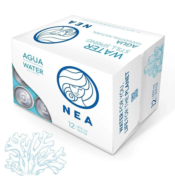 NEA Natural Spring Water - Pure Canned Water from the Austrian Alps - Refreshing Mineral Drinking Water - Naturally Filtered Mountain Spring Water in 16.9oz Can - Plastic-Free Boxed Water 12 Pack.