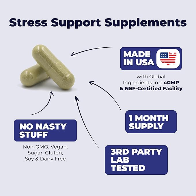 Stress Relief Supplement with 5HTP, Ashwagandha, 60 Capsules