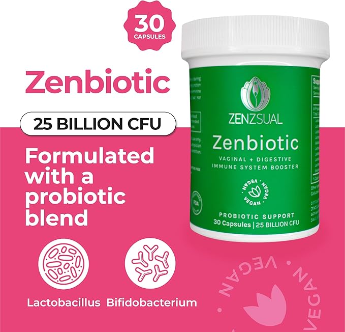 ZENZSUAL Zenbiotic Probiotics for Women – Supports Vaginal Health, pH Balance, Odor Control, Digestive Wellness, Hormone Balance, and Immune Function – 25 Billion CFU