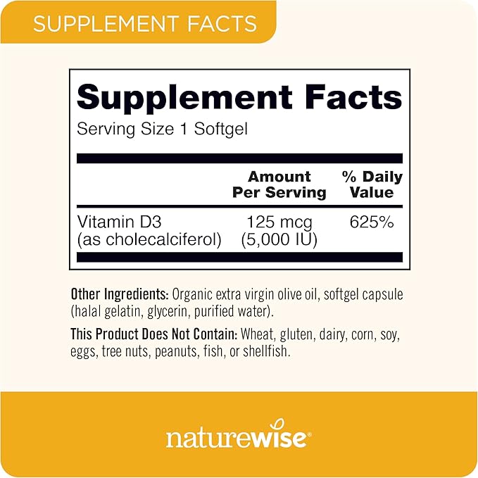 NatureWise Vitamin D3 5000iu (125 mcg) 200 Count