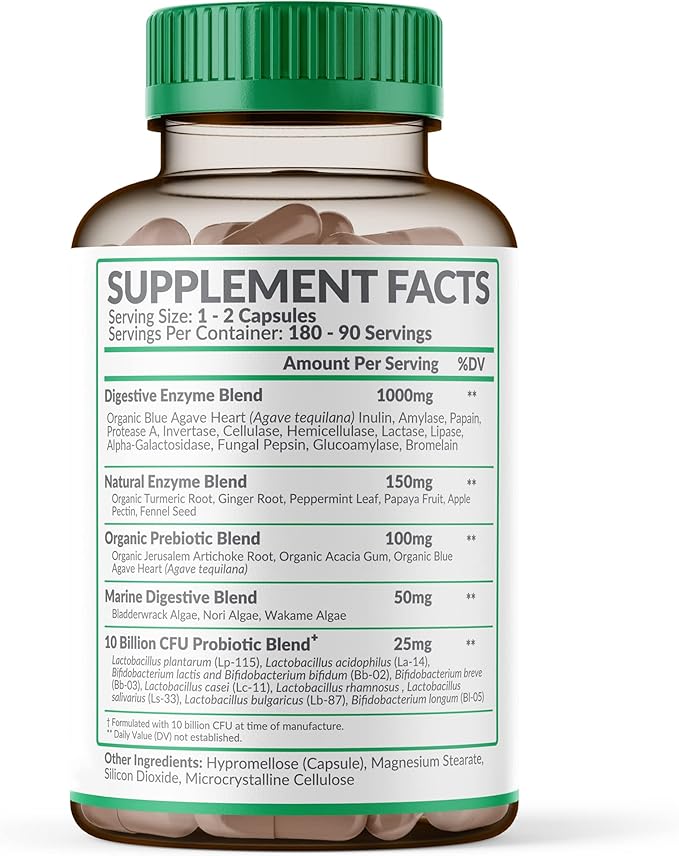 Wholesome Wellness Digestive Enzymes 1000MG Plus 180 Capsules, Bromelain,3-6 Months