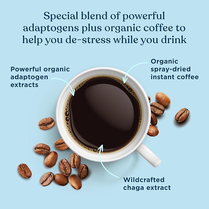 Adaptogen Organic Coffee by Four Sigmatic | Medium Roast Instant Coffee with Ashwagandha, Chaga, Eleuthero & Tulsi | Immune Support & Stress Relief | Keto | Multicolored | 0.09 Oz | Pack of 10