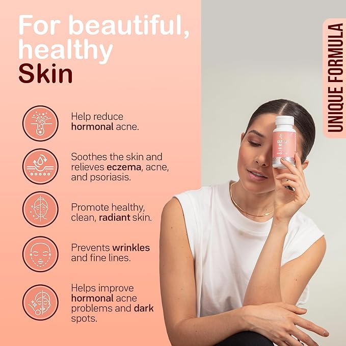 YOU'RE NATURAL Clean Skin Supplement | Acne Support | Skin Support Vitamins for Women, Men & Teens, Vitamin A, Zinc, DHA, Vitamin B3, Vitamin C, Vitamin E - Gluten Free - Made in USA - 60 Capsules