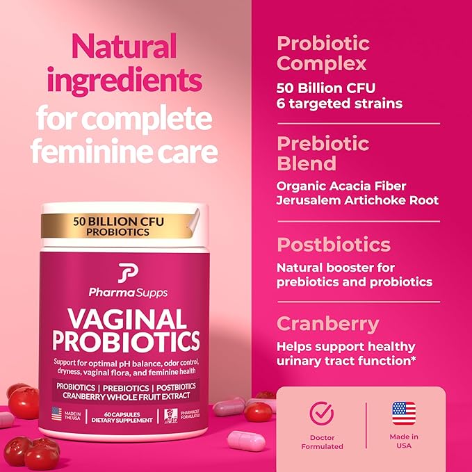 Women’s Probiotic for Vaginal Health | 50 Billion CFU with Probiotics, Prebiotic, Postbiotics & Cranberry for pH Balance, UTI Support, Yeast, Gut Health, Odor, Dryness & Feminine Comfort