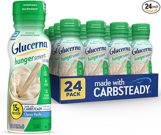 Glucerna Hunger Smart Shake, Diabetic Drink to Support Blood Sugar Management, 15g Protein, 180 Calories, Classic Vanilla, 10-fl-oz Bottle, 24 Count