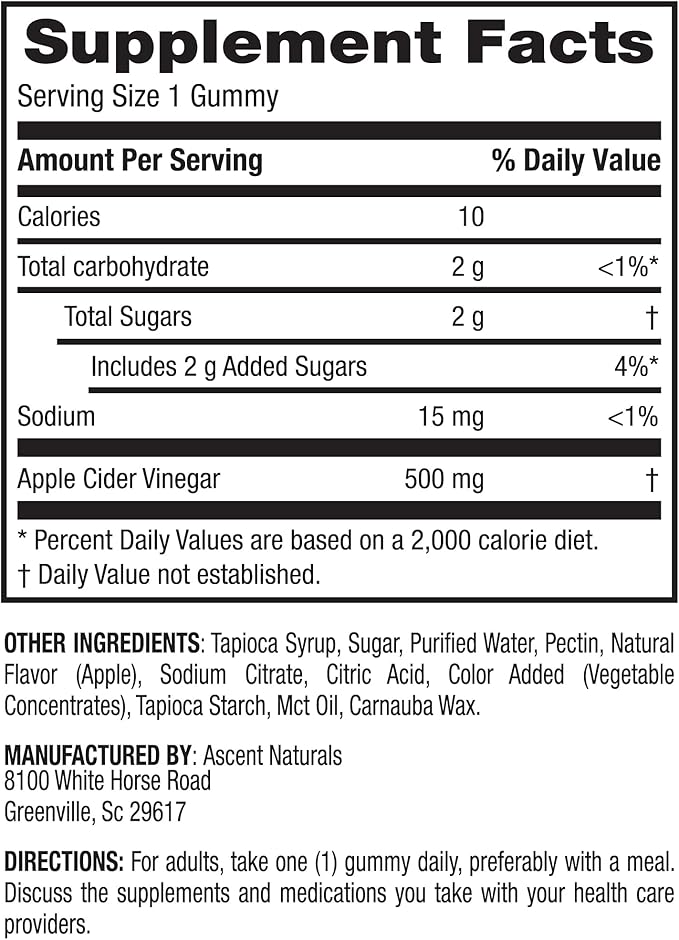 Earth's Splendor Apple Cider Vinegar Gummies 30 Count