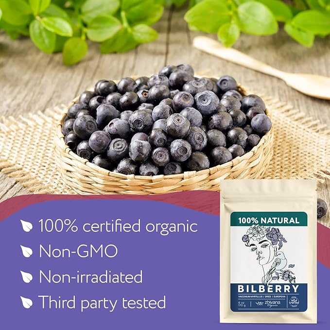 Wild Bilberry Dried Fruits (6 oz.) – Bilberry Tea - Superfood berries -Whortleberry (Vaccinium myrtillus) - Antioxidant, Immunity, Heart Health