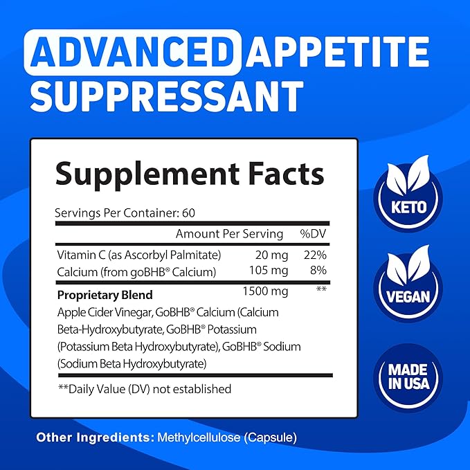 Herbtonics GLP-1 Weight Loss Supplement - Appetite Suppressant Apple Cider Vinegar Capsules - Weight Loss Pills for Women & Men - Fat Burner & Metabolism Support | 60 Keto ACV Capsules
