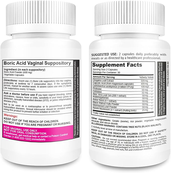 NutraBlast Boric Acid Vaginal Suppositories 600mg (30 Count) Bundle with Feminine Balance Complex (60 Capsules) | Vaginal Detox & Cleanse | Supports Healthy Intestinal Flora & Immune System